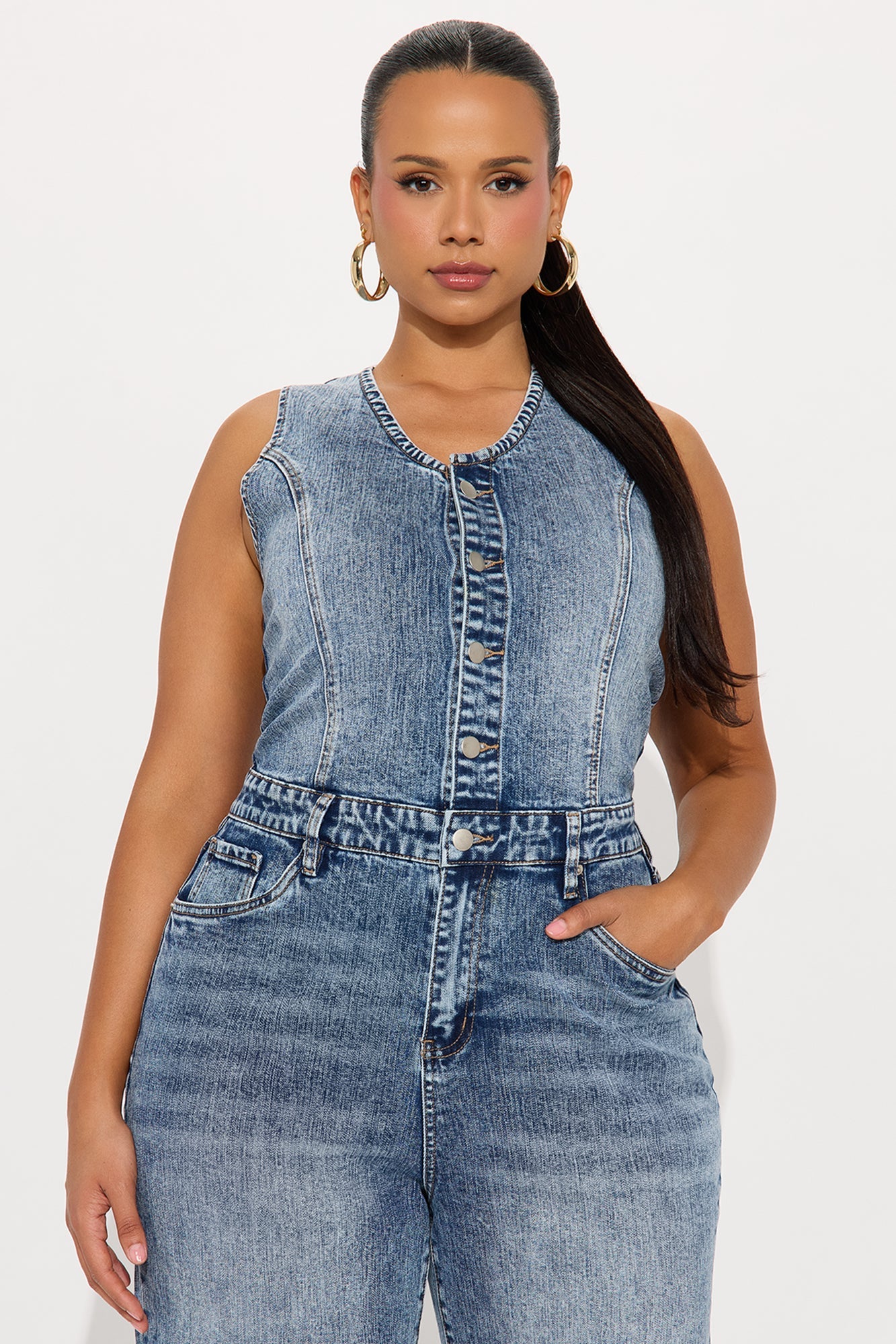 Zenaida Denim Wide Leg Jumpsuit - Medium Wash
