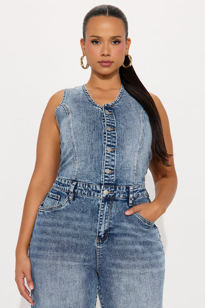 Zenaida Denim Wide Leg Jumpsuit - Medium Wash