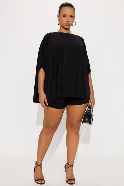 Left You Unread Draped Cape Short Set - Black