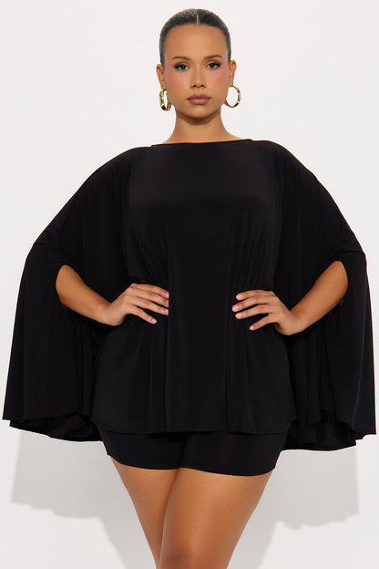 Left You Unread Draped Cape Short Set - Black