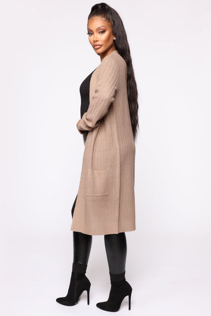 Throw It On Ribbed Cardigan - Khaki