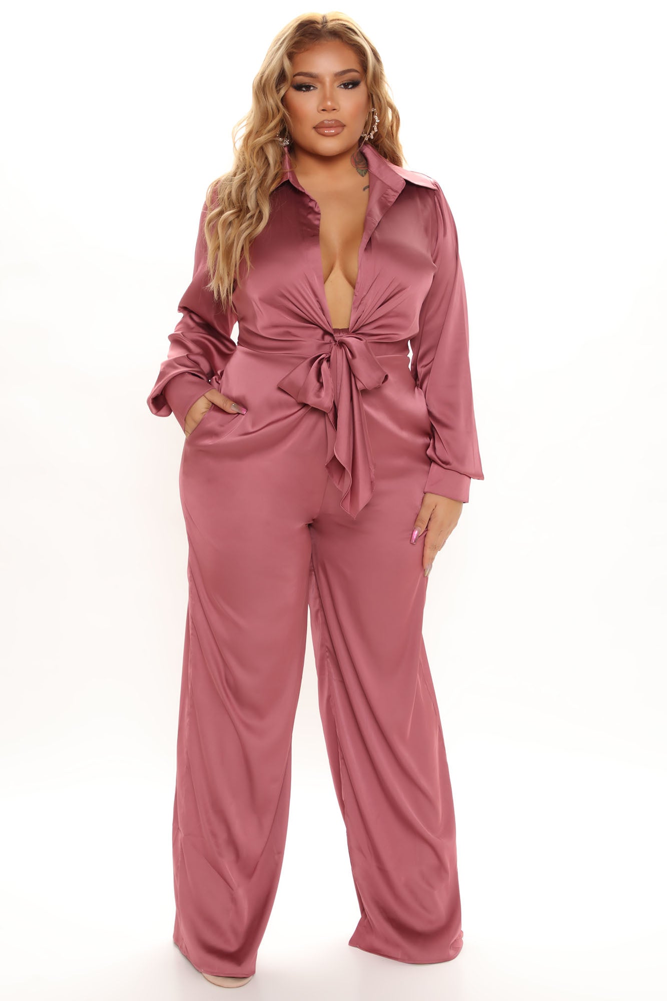 Fabulosity Stretch Satin Jumpsuit - Mauve