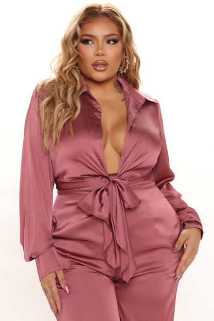 Fabulosity Stretch Satin Jumpsuit - Mauve