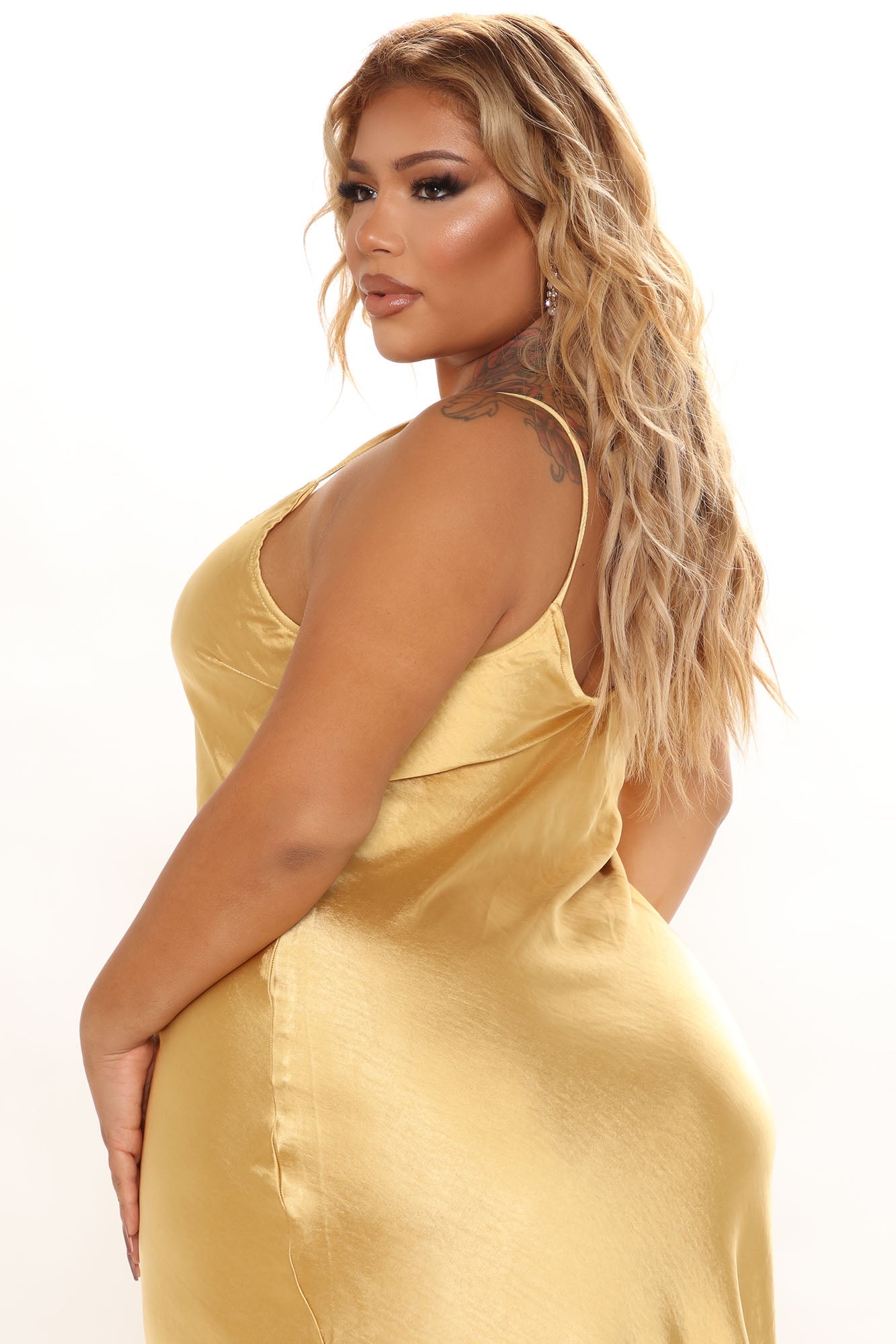 Esperanza Satin Midi Dress - Gold