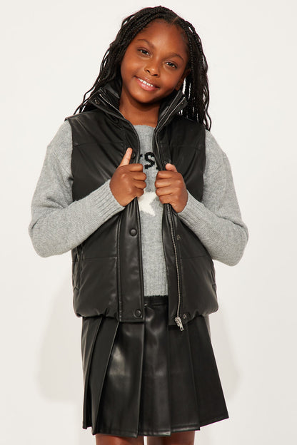Mini Vixen Faux Leather Puffer Vest II - Black