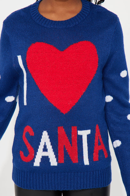 Mini I Love Santa Holiday Crew Pullover Sweater - Navy