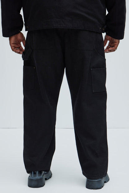 Alexander Double Knee Straight Utility Canvas Pants - Black