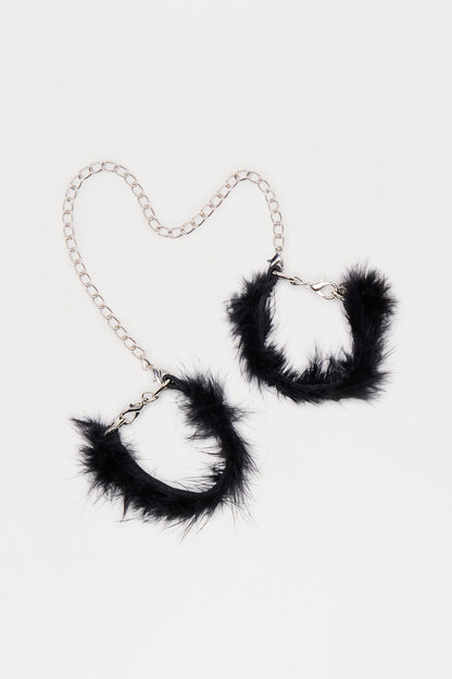Love Lockdown Faux Fur Handcuffs - Black