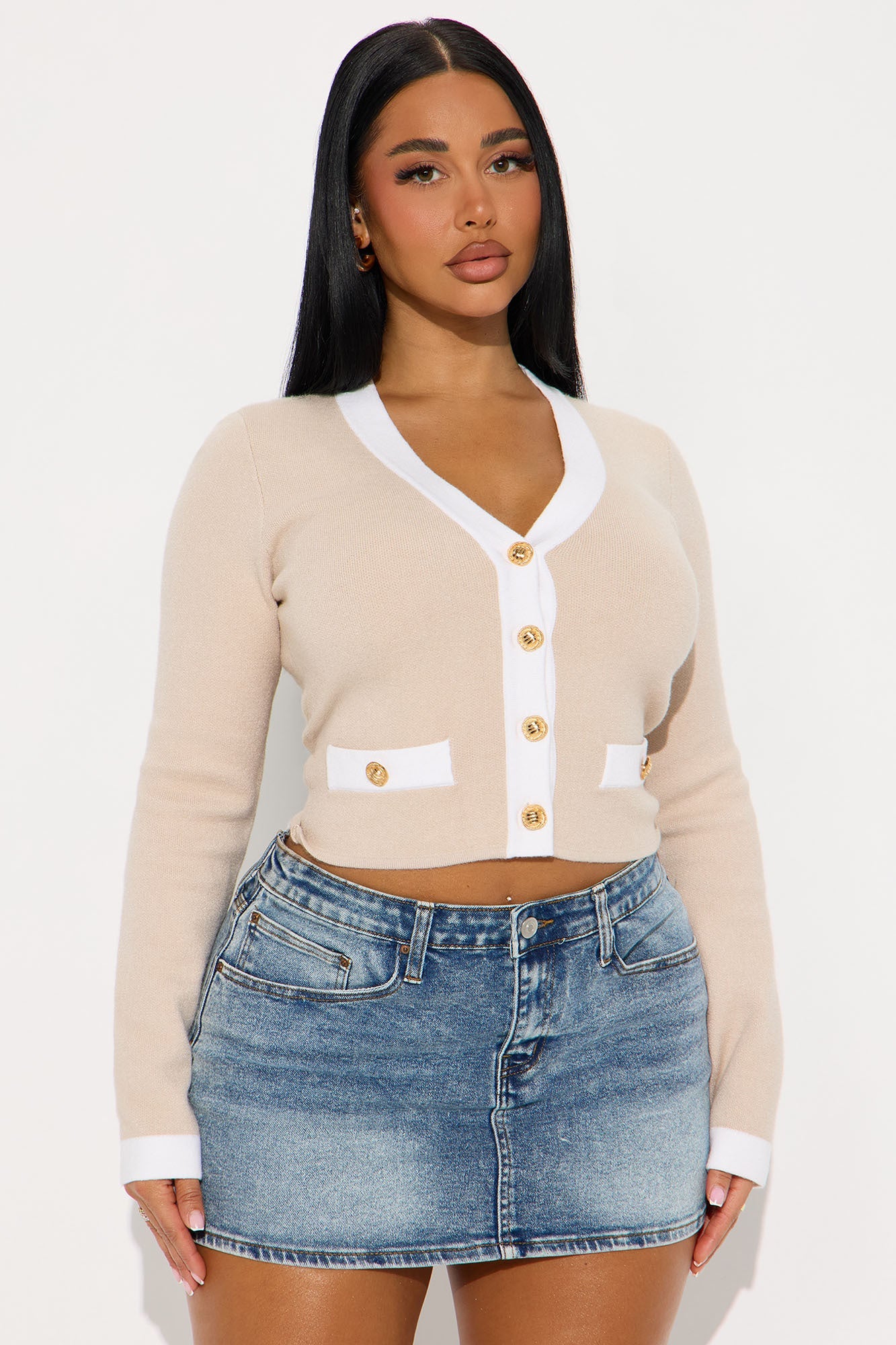 Social Girl Cardigan - Taupe/combo