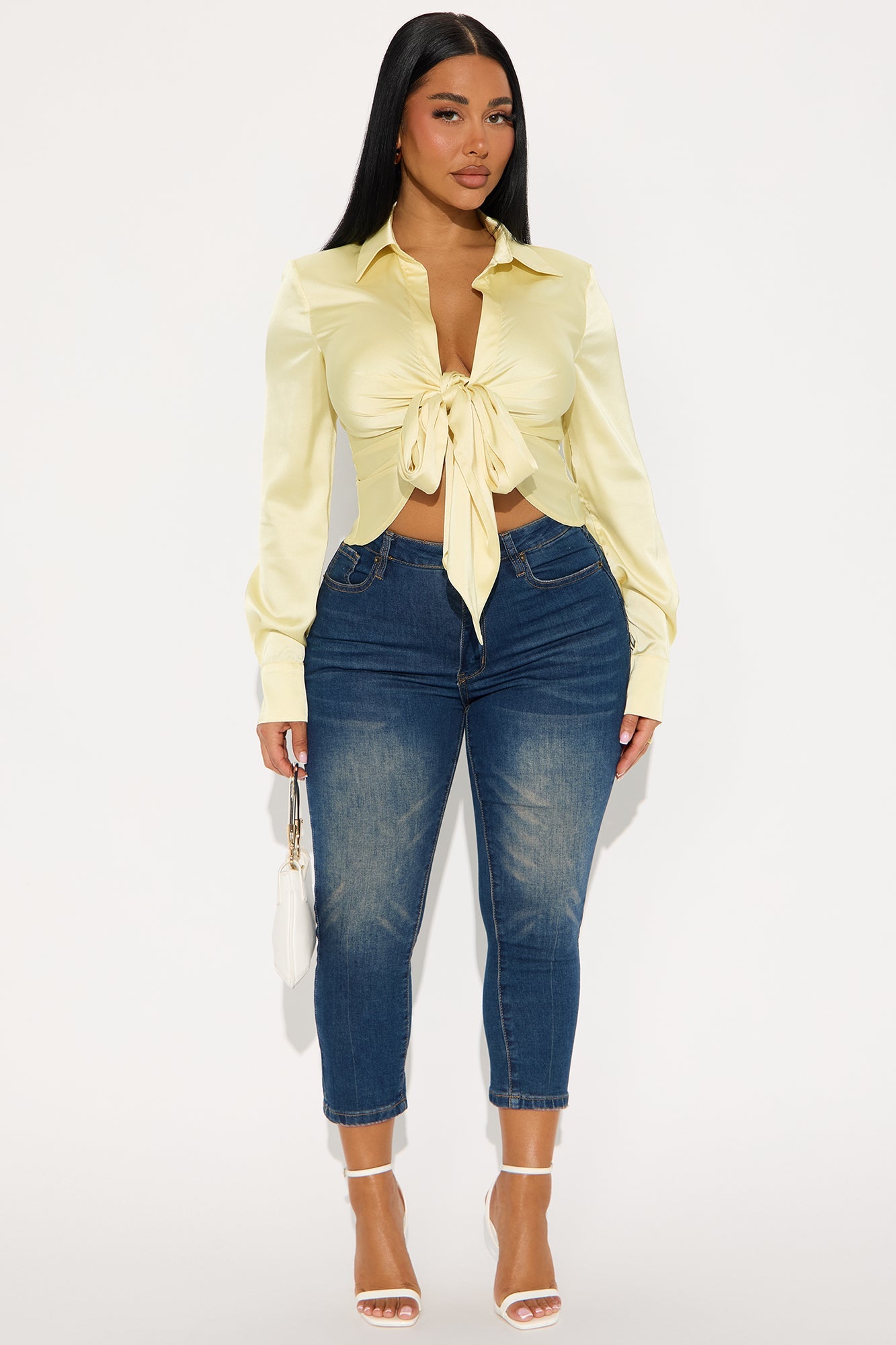 Wild Child Knotted Satin Blouse - Butter Yellow