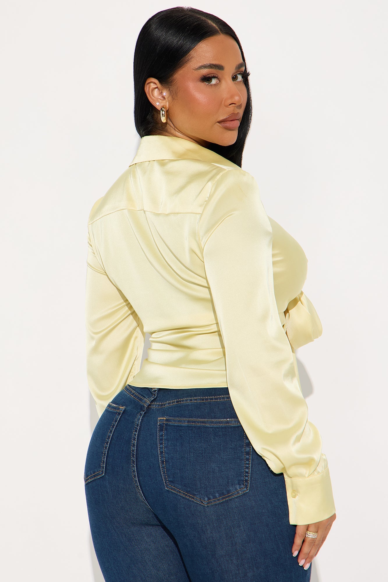 Wild Child Knotted Satin Blouse - Butter Yellow
