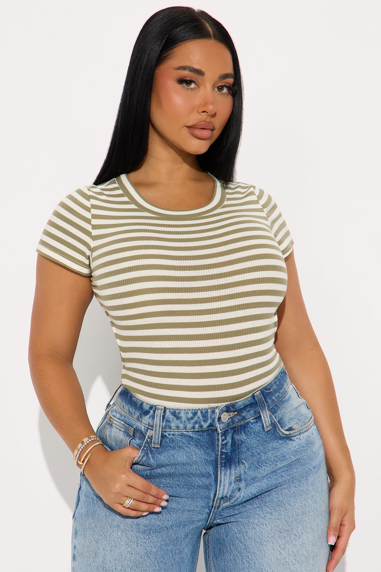 Kanoa Open Back Ribbed Bodysuit - Olive/combo