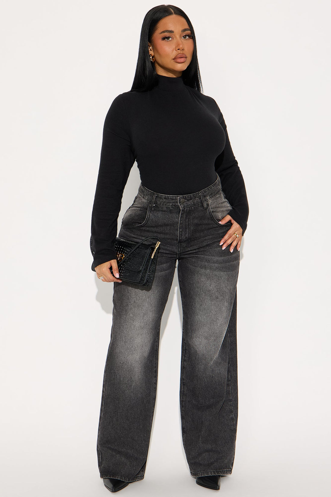 Sabrina Mock Neck Long Sleeve Top - Black