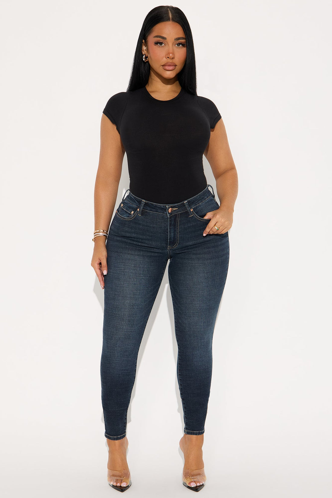 Much Better Crosshatch Skinny Jeans - Dark Wash