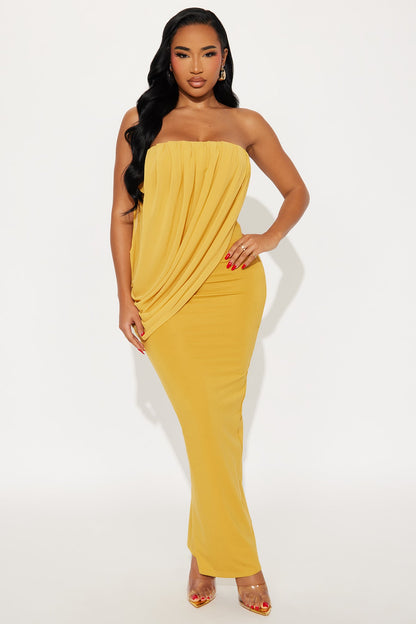 Morle Draped Maxi Gown - Mustard