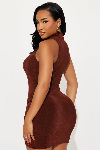 Full Spiral Slinky Mini Dress - Chocolate