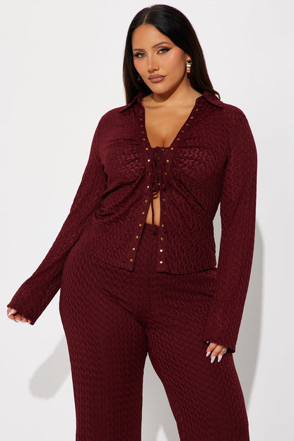 Taking It Back Textured Mesh Pant Set - Wine
