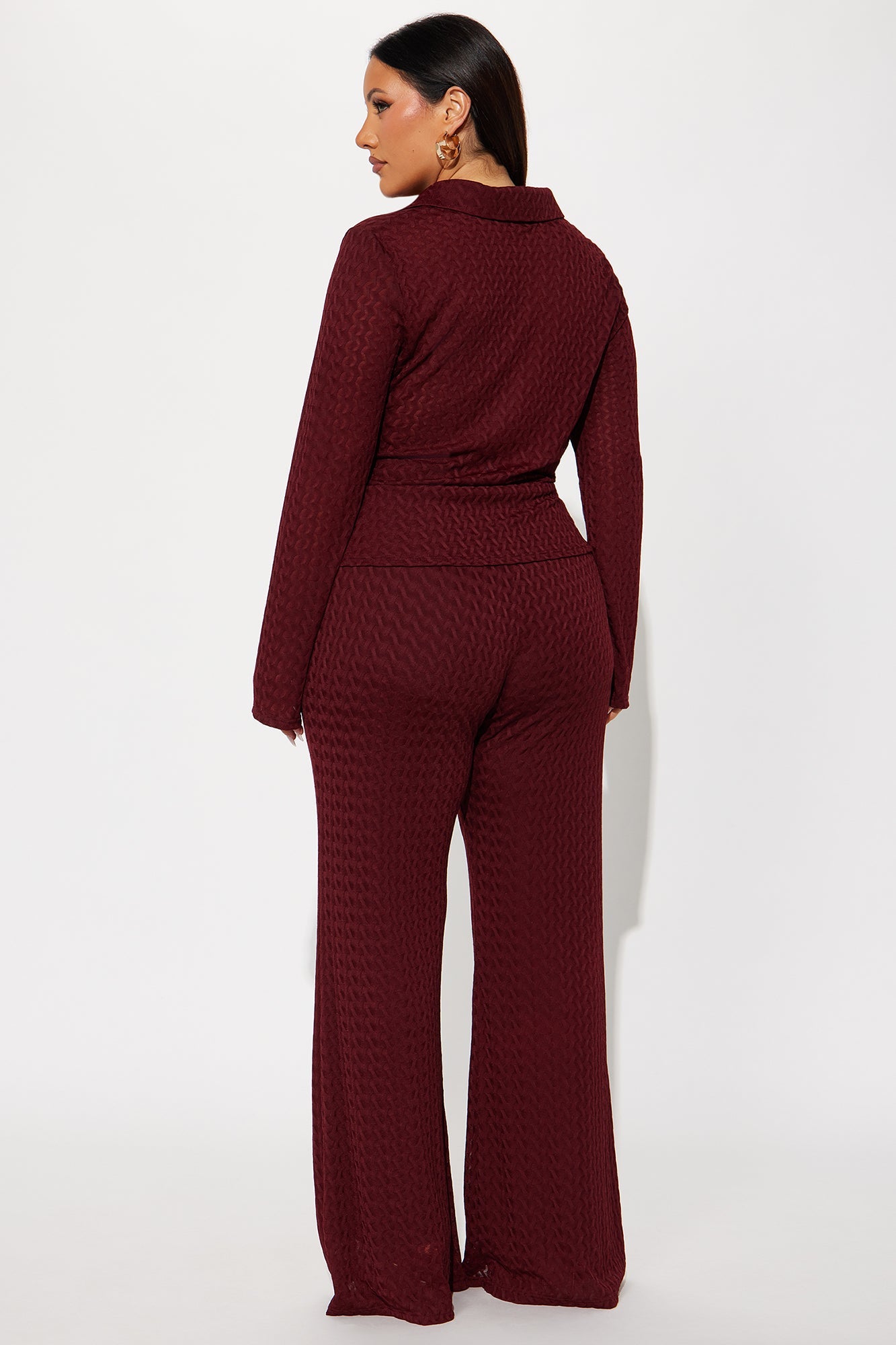 Taking It Back Textured Mesh Pant Set - Wine