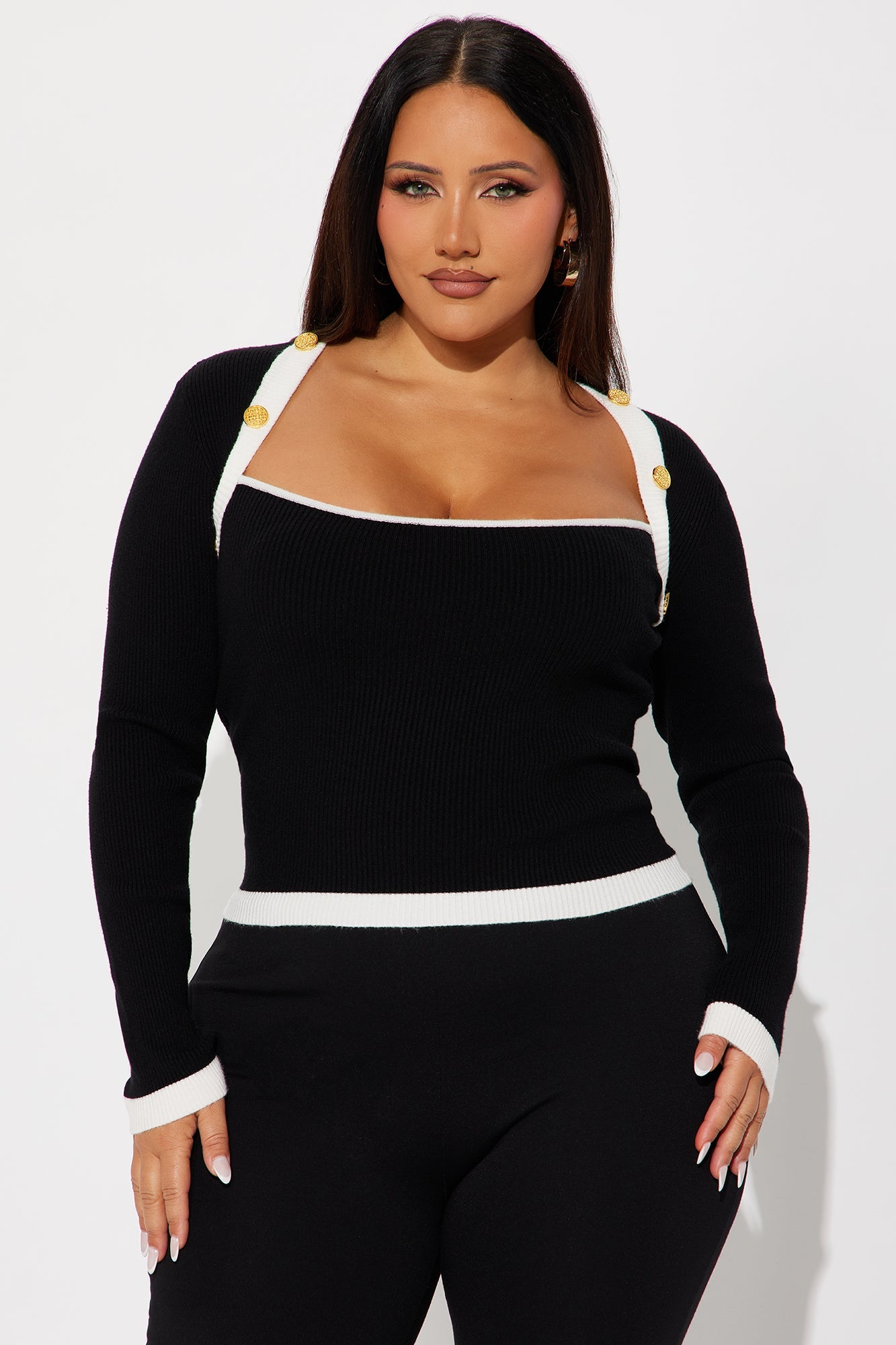 Poppy Dream Hardware Contrast Sweater Top - Black/White
