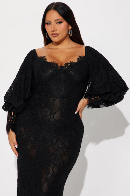 Natalia Lace Maxi Dress - Black