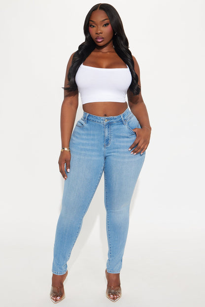 Do My Best Premium Low Waist Skinny Jeans - Light Wash