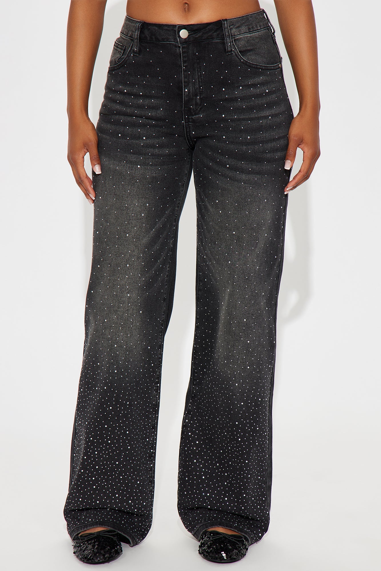 Not So Average Stretch Embellished Straight Leg Jeans - Black Wash