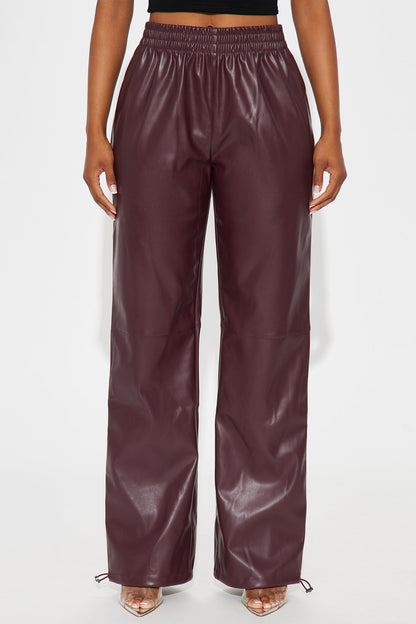 Dana Faux Leather Jogger Pant - Burgundy