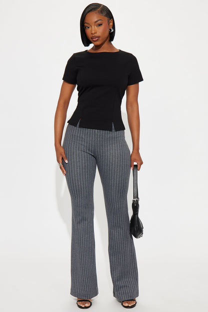 Booked And Busy Pinstripe Ponte Flare Pant 33 - Charcoal/combo
