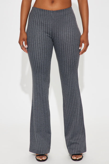 Booked And Busy Pinstripe Ponte Flare Pant 33 - Charcoal/combo