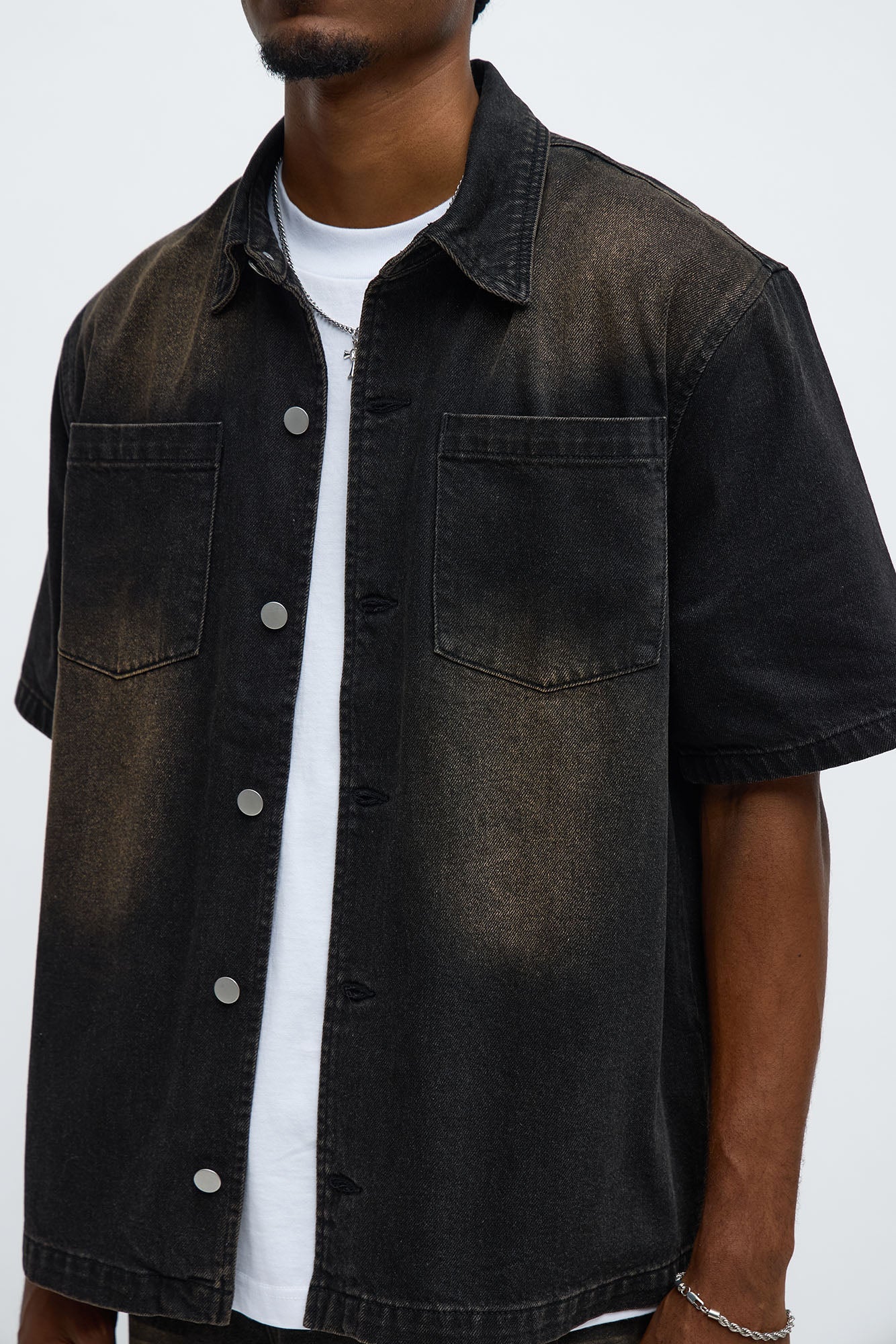 Washed Denim Button Up - Black