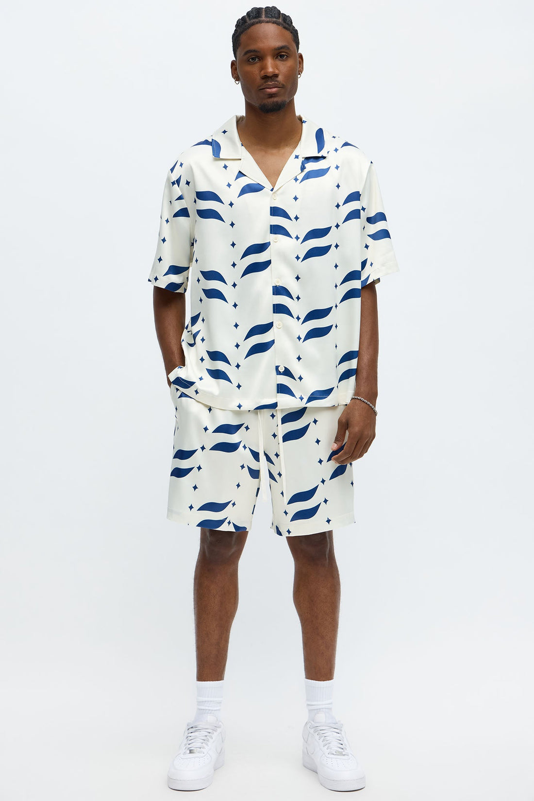 Relaxed Star Panel Button Up Shirt - Cream/combo