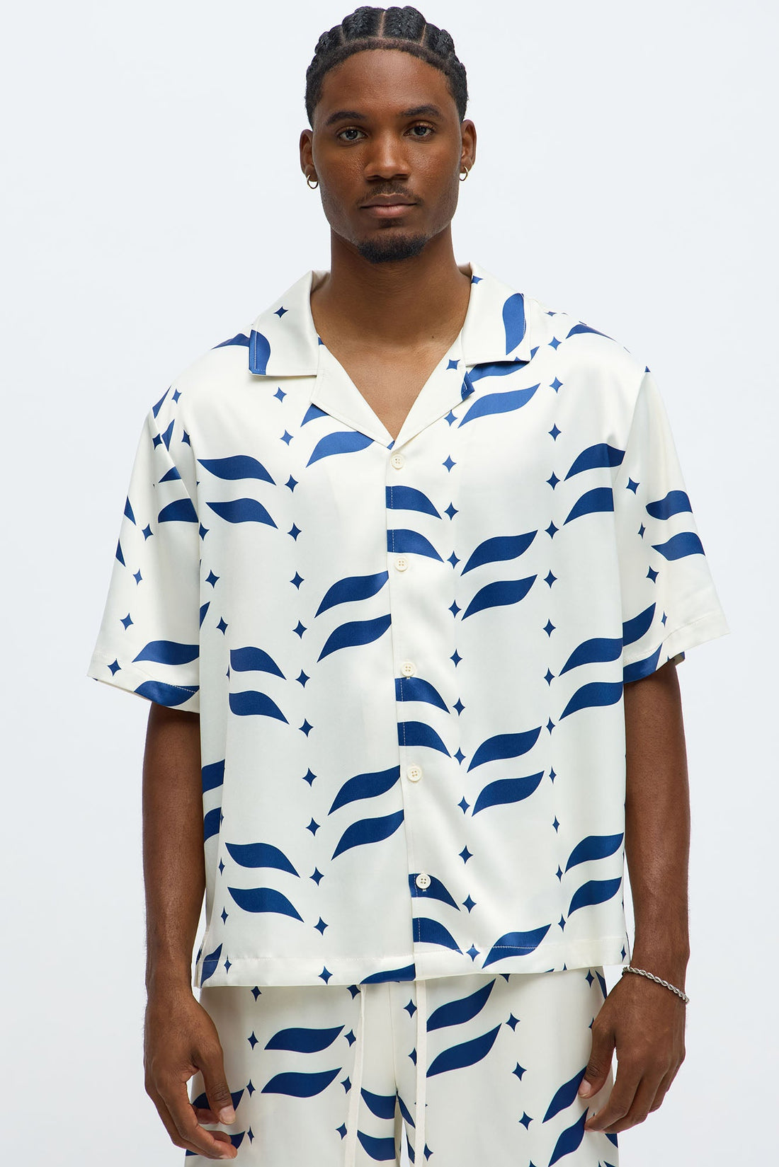 Relaxed Star Panel Button Up Shirt - Cream/combo