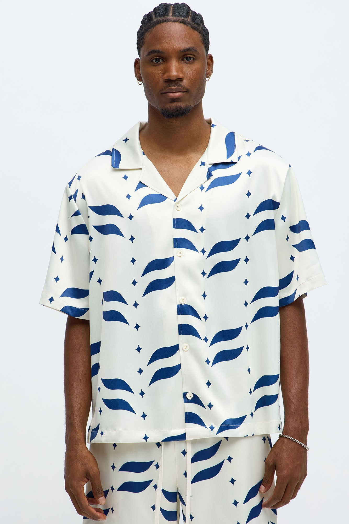 Relaxed Star Panel Button Up Shirt - Cream/combo