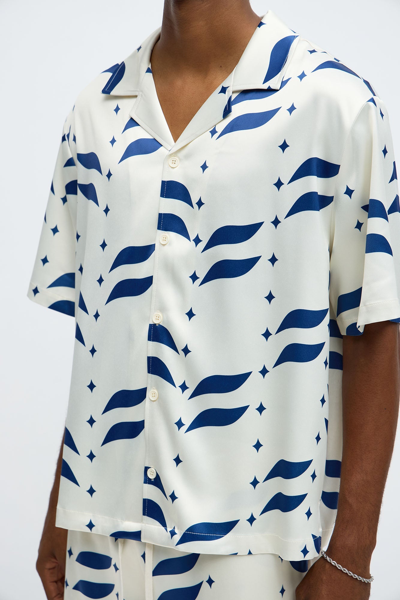 Relaxed Star Panel Button Up Shirt - Cream/combo