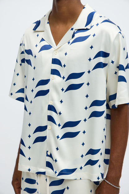 Relaxed Star Panel Button Up Shirt - Cream/combo