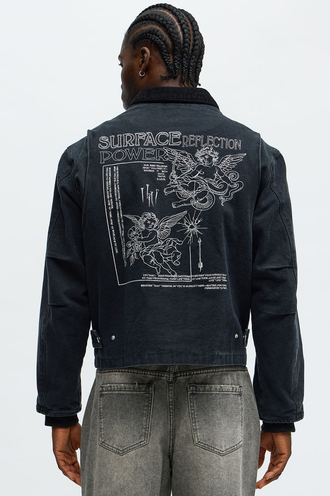 Cropped Higher Power Canvas Zip Jacket - Black