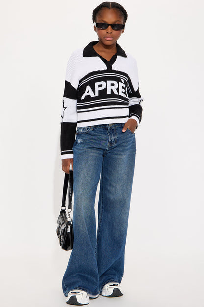Mini Apres Winter Polo Sweater - Black/White