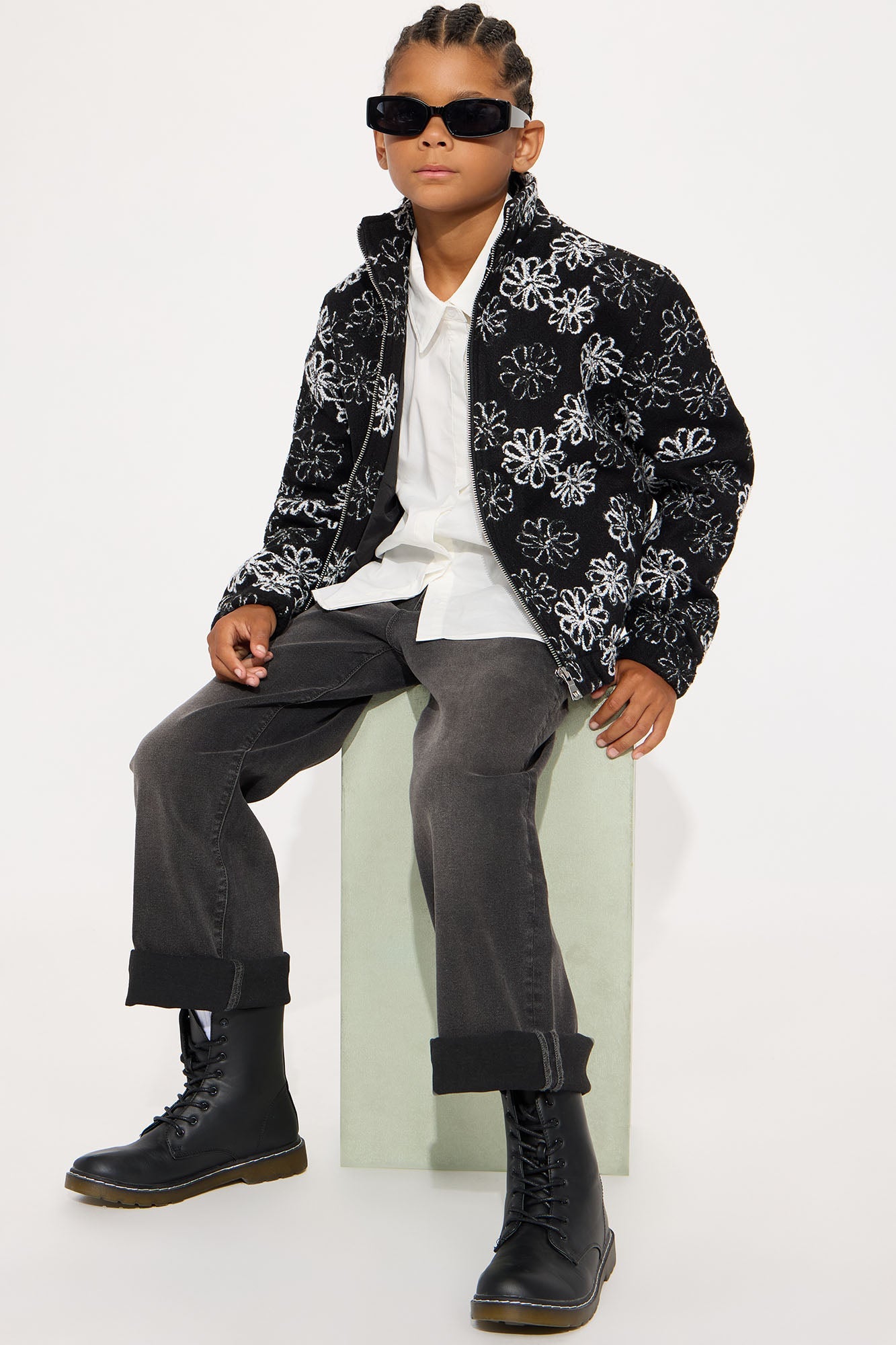 Mini Relaxed Textured Gardenia Bomber Jacket - Black/combo