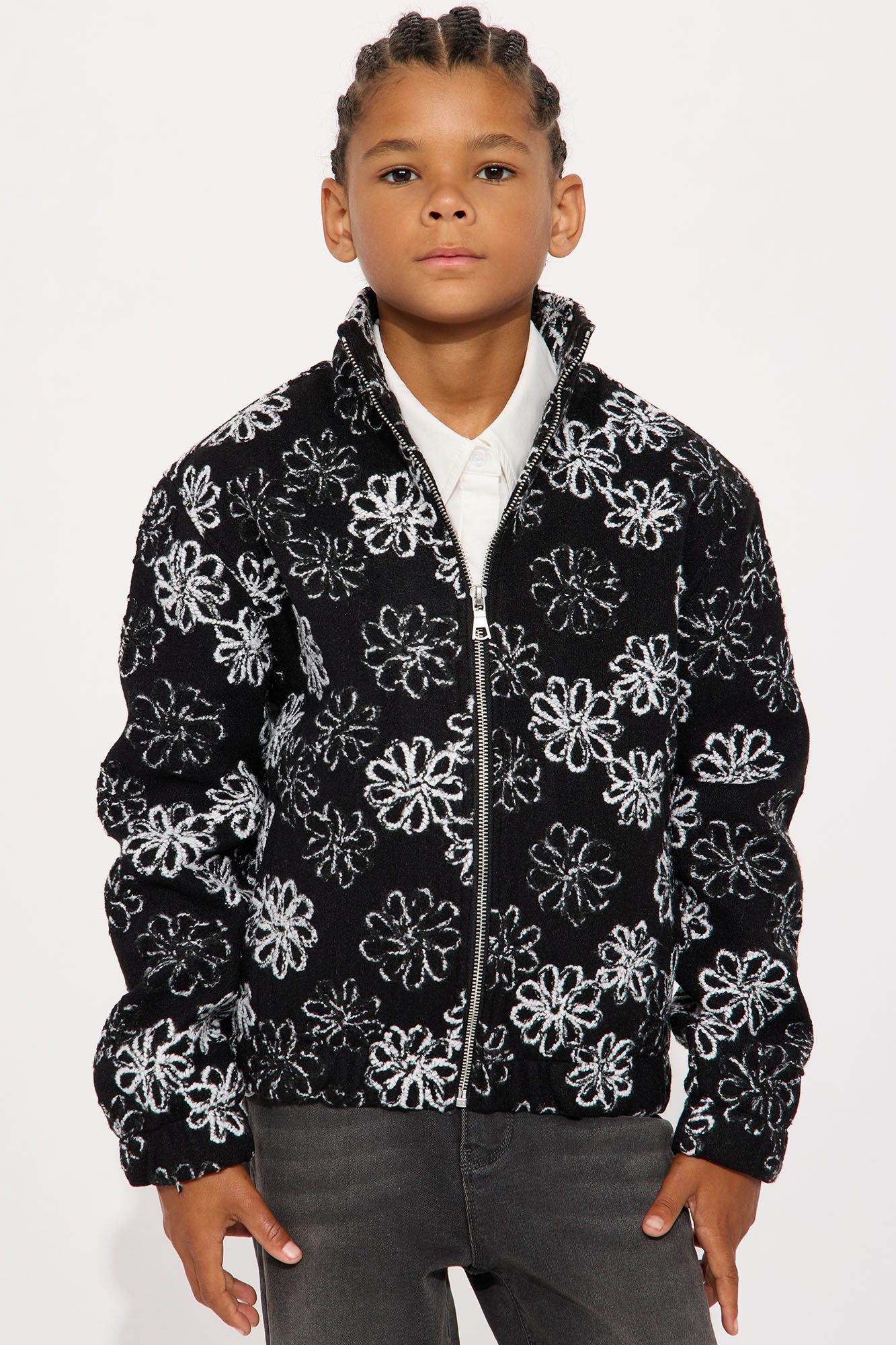 Mini Relaxed Textured Gardenia Bomber Jacket - Black/combo