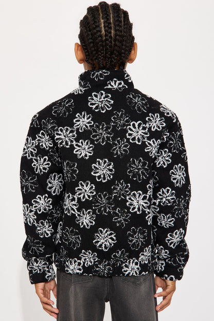 Mini Relaxed Textured Gardenia Bomber Jacket - Black/combo