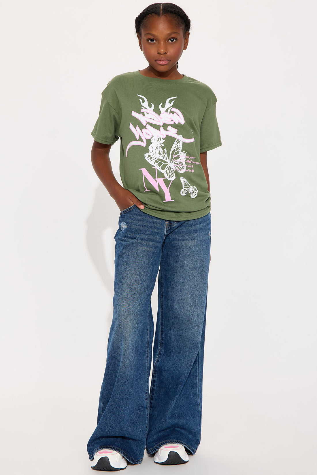 Mini New York Butterfly Oversized Tee - Dark Olive