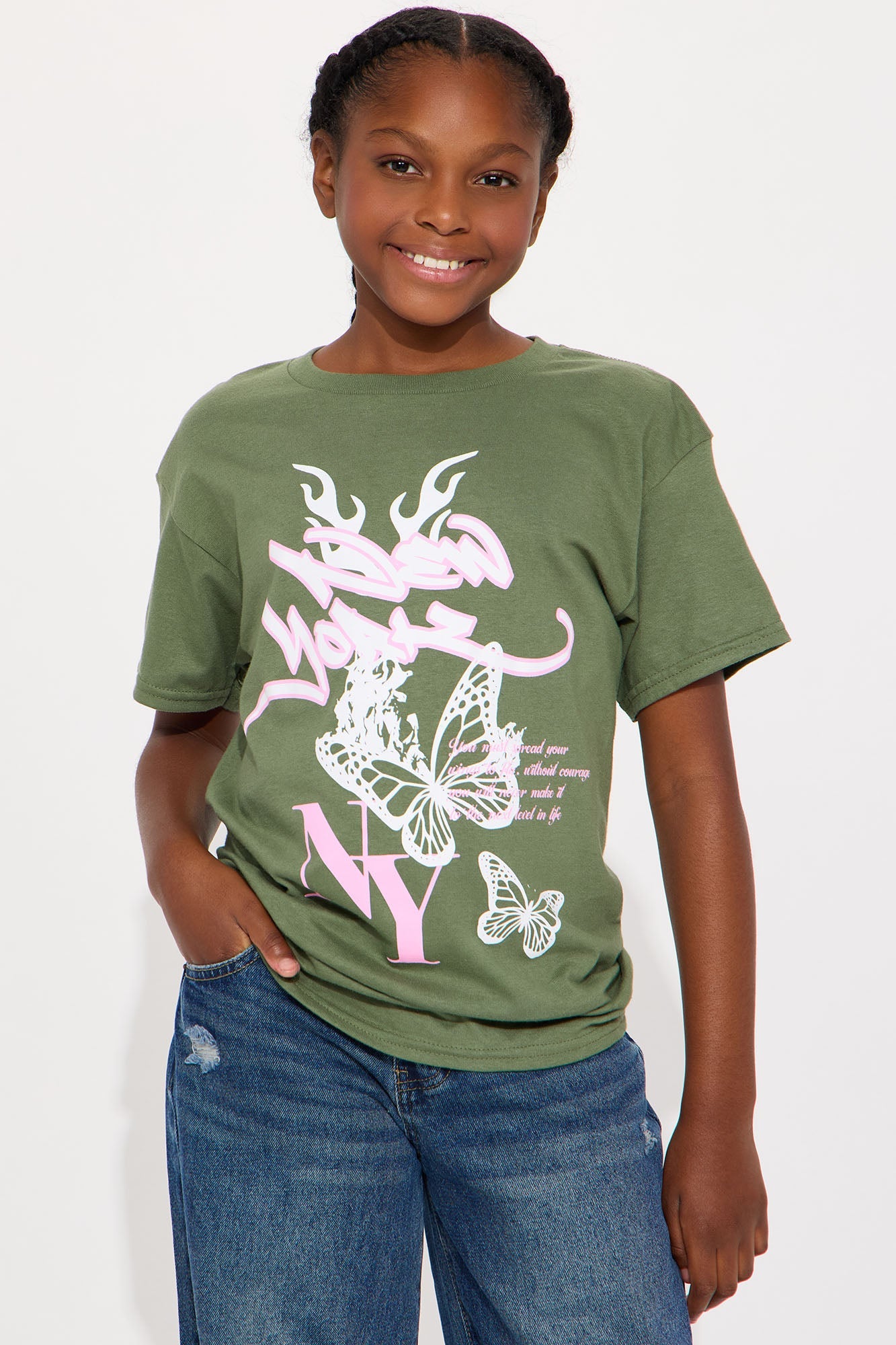 Mini New York Butterfly Oversized Tee - Dark Olive