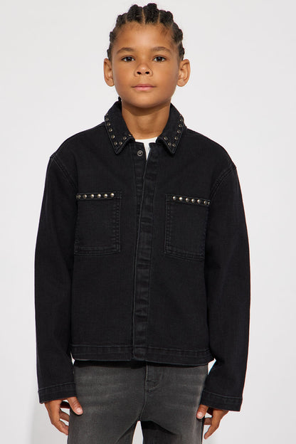 Mini Cropped Studded Work Jacket - Black