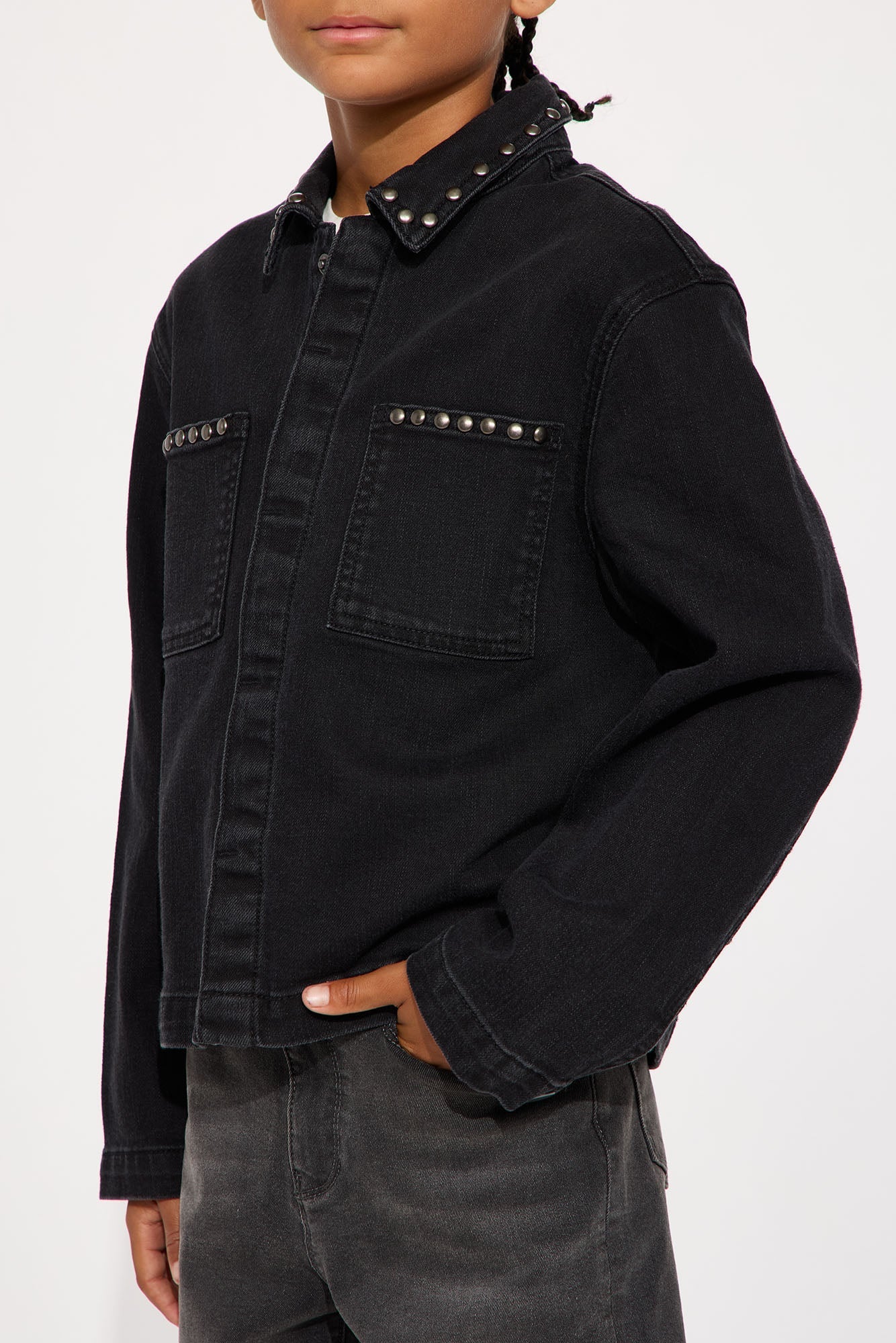 Mini Cropped Studded Work Jacket - Black