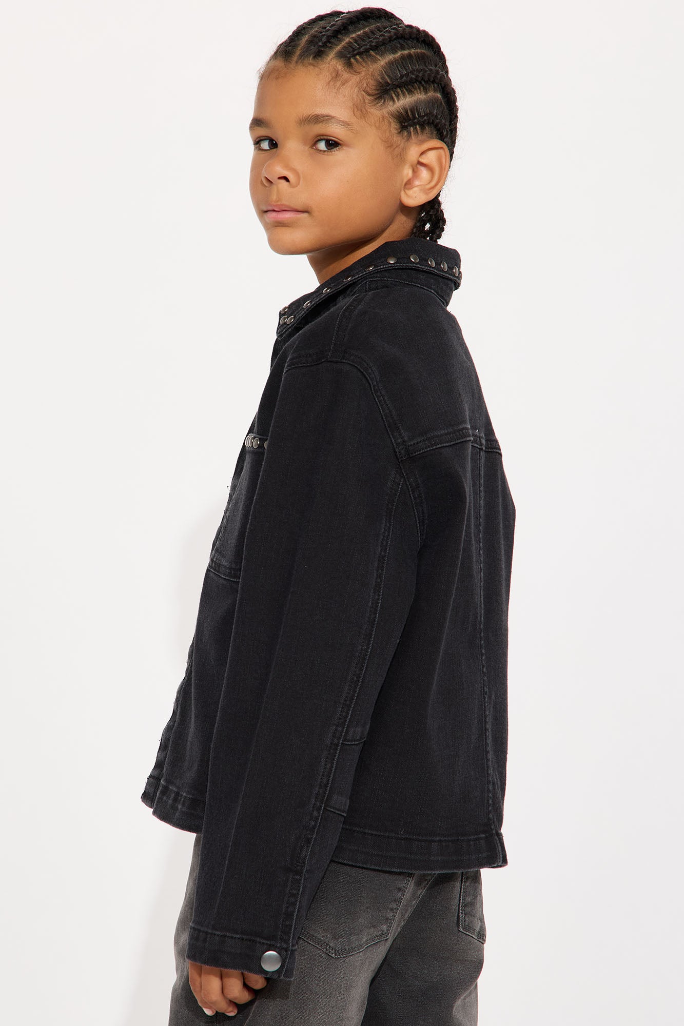 Mini Cropped Studded Work Jacket - Black