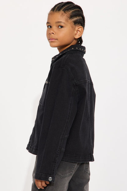 Mini Cropped Studded Work Jacket - Black