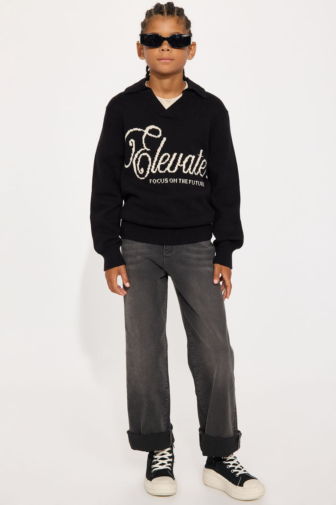 Mini Relaxed And Beyond Johnny Collar Sweater - Black