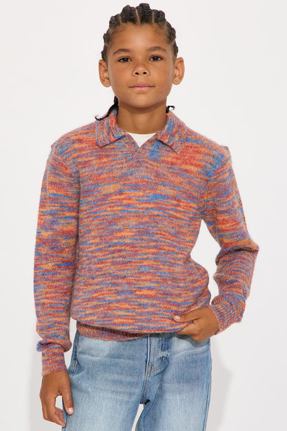 Mini Blinded Mohair Johnny Collar Sweater - Red/combo