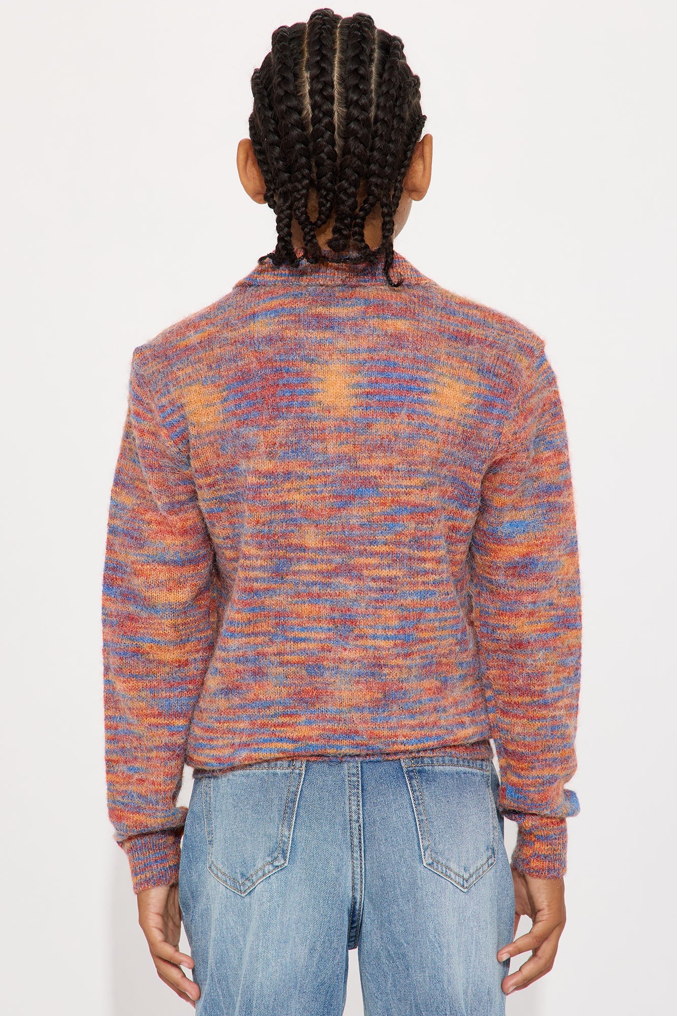 Mini Blinded Mohair Johnny Collar Sweater - Red/combo