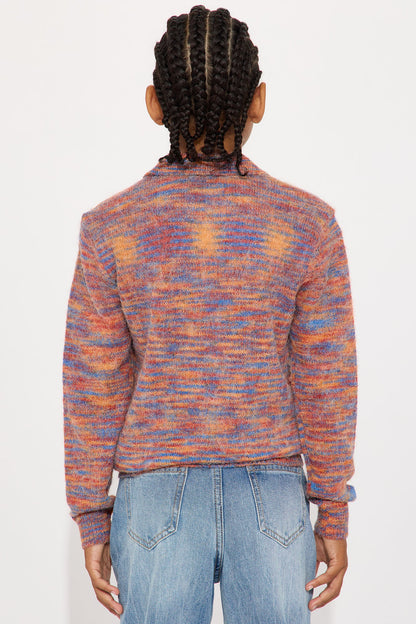 Mini Blinded Mohair Johnny Collar Sweater - Red/combo